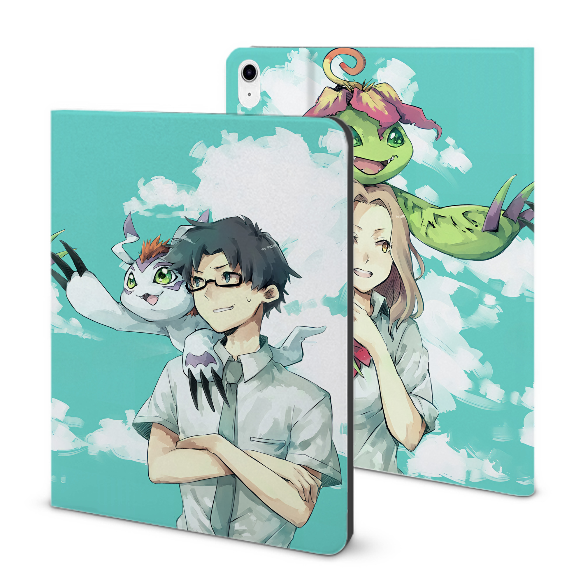 （画像用） Digimon デジタルモンスター/デジモン IPad ケース ブック型 PUレザー TPU 耐衝撃 軽量 薄型 ペン収納なし 全面保護 IPad 各モデル対応